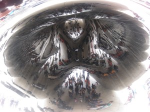"the Cloud Gate" (the Bean) in Millenium Park. The veiw from the center below.